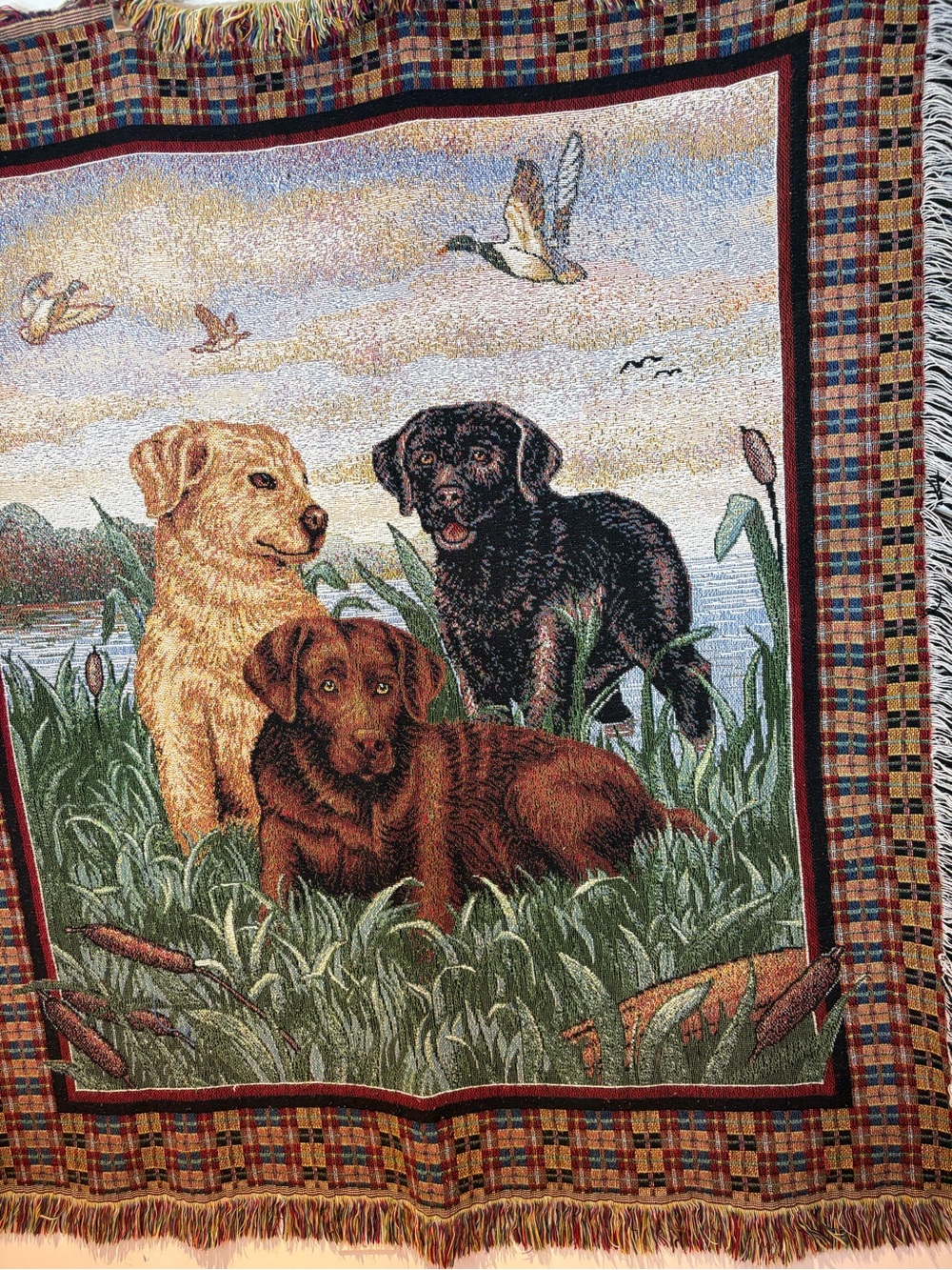 Vintage Labrador Retriever Woven Tapestry Throw Blanket 48” x 53”